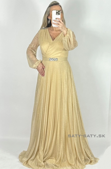 Dlhé spoločenské šaty zlaté RU-1158